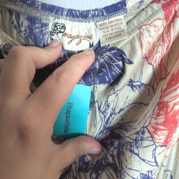 Magazine Cream Ruby Red & Blue Cotton Knit Floral Sleeveless Jumpsuit Womens M - Picture 3 of 4